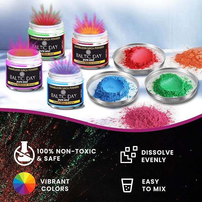 BALTIC DAY - Chameleon Mica Powder, 8 Jars of Color Shift Mica Powder Set - Epoxy Resin Color Pigment Powder - Chameleon Powder - Holographic Mica Powder - Nr2