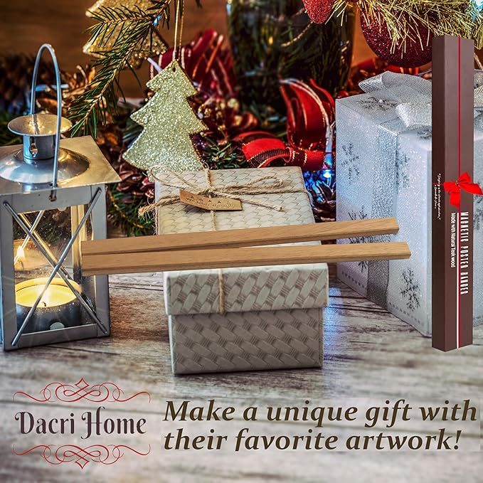 36" Sturdy Magnetic Poster Hanger,Sleek Poster Frame of Teak Wood with Strong Magnets for Safely Hanging Maps Pictures Canvas Scrolls Print Wall Art, Dacri Home (36 Inch, Natural Wood)
