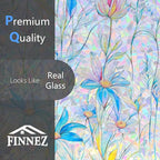 FINNEZ Window Privacy Film Stain Glass Film Flowers Rainbow Window Film Window Clings Non-Adhesive Reusable Decorative for Home（Blue Lotus，35.4 Inch x 13.1 Feet）