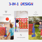 UNICOO Giant 4 in A Row Game with Carry Bag, Basketball Hoop, Ring Toss, 4-to-Score Game, Large Outdoor Yard, Parties & Gatherings (Blue & Red)