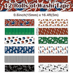 12 Rolls Football Washi Tape Sports Rugby Masking Tape Sport Decorative Tape for Scrapbook Journaling DIY Art Craft Party Decor Gifts Wrapping 16.4FT