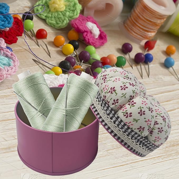 pson Pumpkin Shaped Pin Cushion with Storage Box, Cute Sewing Needle Holder for Quilting, DIY Crafts, Needlework, Sewing(Flowery)