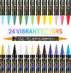 Betem Acrylic Paint Markers, Dual Tip 24 Colors Acrylic Paint Pens with Brush Tip and Fine Point, Art Supplies for Rock, Wood, Canvas, Stone, Glass, Ceramic, Rock Painting DIY Crafts Making Drawing