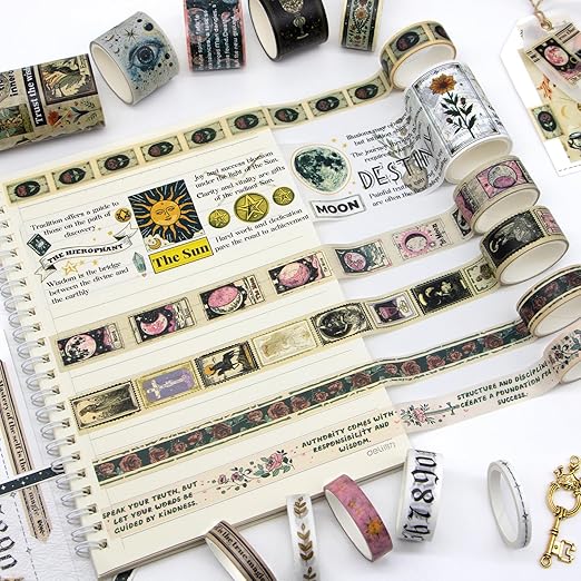 29 Rolls Washi Tape Set - Tarot Theme Decorative Masking Tape Colored Patterns, Vintage Adhesive Artists Tapes for Journaling Supplies, Diy Crafts, Scrapbooking, Junk Journal Supplies, School Supplies
