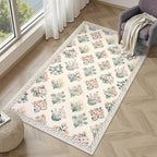 Wonnitar Floral Machine Washable 3x5 Rug, Small Area Rug for Kids Bedroom Nursery, Ultra-Thin Non Slip Soft Moroccan Throw Carpet for Dorm Living Room Large Entryway, Cream Beige
