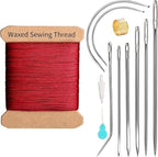 Repair Sewing Kit, Upholstery Needle with 32 Yard Waxed Thread and 8 Pcs Heavy Duty Leather Needles for Hand Stitching, Canvas & Quilting - 0.55mm Round Waxed Thread Dark Red