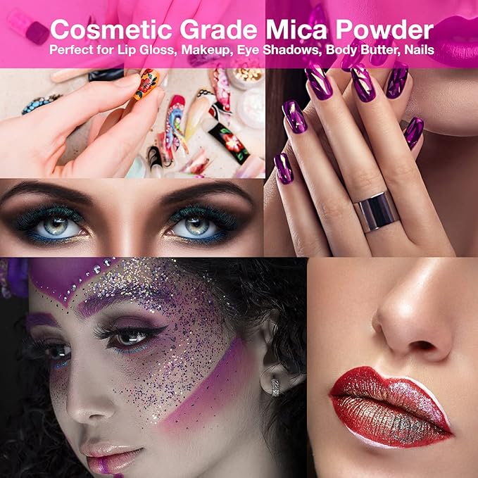 BALTIC DAY - Mica Powder, 100 Colors - Mica Powder for Epoxy Resin - Epoxy Resin Color Pigment Powder - Pigments for Soap Making, Candle, Slime, Lip Gloss, Nails, Paint, Acrylics