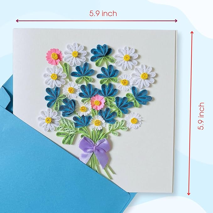 Quilling Cards, handmade card, quilled cards with Handmade Art Quilling birthday card for women, Birthday card, mother... colorful heart design (Daisy)