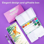 ARTISTRO Watercolor Paint Set in 12 Colors - Travel Watercolor Set with Metal Case & Bright Watercolors - Portable Set for Beginners & Amateur Artists