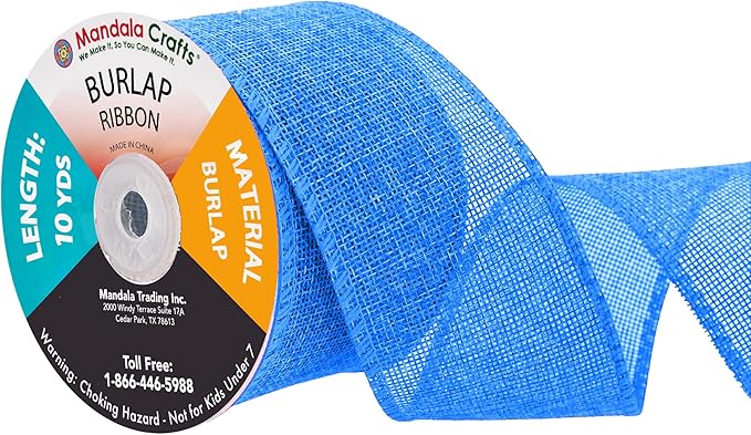 Mandala Crafts Sky Blue Burlap Ribbon 2.5 Inches Wide Jute Ribbons for Crafts - 20 Yds Roll Rustic Burlap Wrap Trim Ribbons for Wreaths Bows Wedding Party Decoration