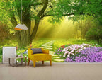 Forest Wallpaper Flower and Road in Forest Wall Mural for Bedroom Living Room TV Background Sofa Wall（Not Peel and Stick）