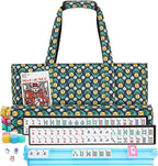 Mahjong Tile Set,166 White Tiles Mahjong Set,4PCS Mahjong Racks with Pushers,Travel Mahjong Set with Flower Carrying Bag
