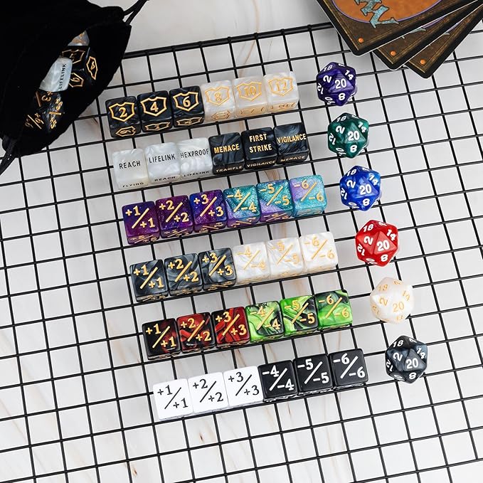 78 Pieces MTG Dice Counters Bulk Life Keyword Counter Dice Set Plus 1/+1 Buff Ability Tokens for MTG, TCG, Cards Gaming Accessories