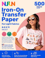 NuFun Activities Printable Iron-on Heat Transfer Paper for T Shirts, Light Fabrics, 500 Sheets 8.5 x 11 inch, Long Lasting, Durable, Professional Quality, Easy DIY, Non-Toxic, Made In the USA