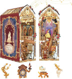 Tonecheer DIY Book Nook Kit for Adults, 3D Wooden Puzzle Music Booknook Miniature Dollhouse, Fairy Tale Bookend Bookshelf Decor with Dust Cover and LED Lights Gifts (Beast‌ and Beauty)