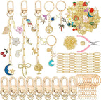 MORWLAT 281 PCS Gold DIY Keychain Making Kit Cute Bag Charm Kit 60 Charms 8 Keychain Clips with Key Ring Swivel Snap Hook Lobster Claw Clasps 200 Jump Ring Jewelry Plier DIY Set Women Craft (60)