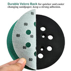 5-Inch 8-Hole Wet Dry Sanding Discs 60 Grit, Polyester Film Backed Heavy-Duty Hook and Loop Sandpaper for Random Orbital Sander, 50-Pack