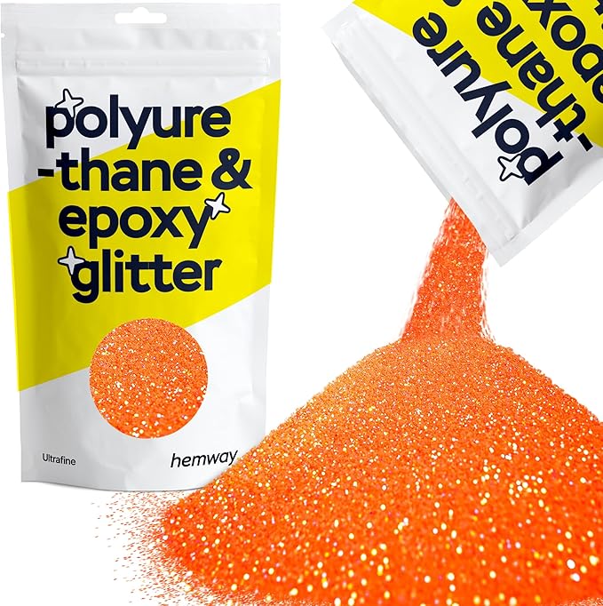 Hemway Polyurethane & Epoxy Resin Glitter 100g / 3.5oz Metallic Crystal Flake Additive for Flooring Jewelry Tumblers Glass Pigment - Ultrafine (1/128" 0.008" 0.2mm) - Fluorescent Peach