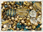 2.1oz (60 g) Mix of Unique Czech Bohemia Glass Pressed Beads, Rocailles, Aztec Pale Gold Crystal, Matte and Glossy, Hand Made BCV