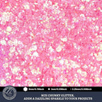 LEOBRO Pink Glitter, 160g/5.64oz Pink Chunky Glitter for Crafts, Resin, Body Nail, DIY Decorations, Iridescent Pink