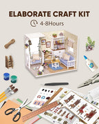 DIY Miniature House Kit – Mini Doll House Model Tiny Home Build Dollhouse Diorama Craft Kit with LED Dust Cover for Beginners Christmas Halloween Holiday Birthday Gift for Adult(Cat Room)