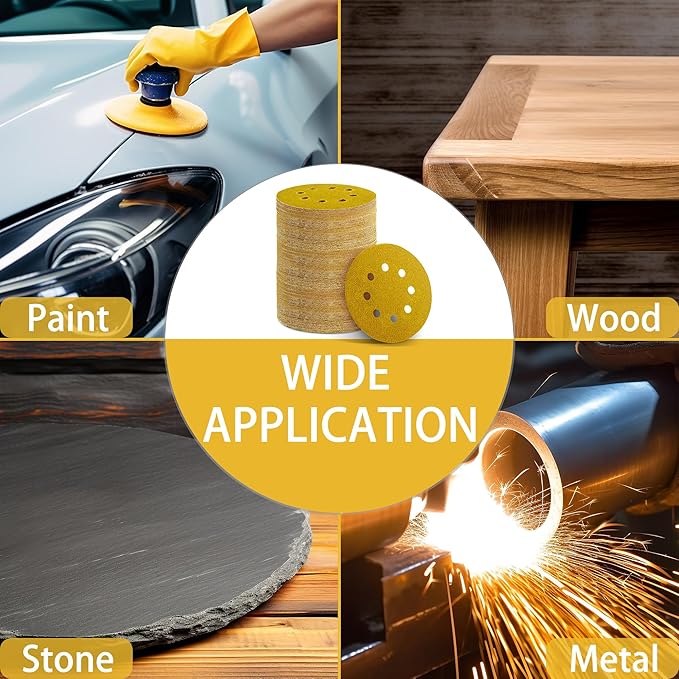 150PCS 600 Grit Gold Sanding Discs, 5-Inch 8-Hole Sandpaper for Random Orbital Sander,for Automotive or Woodworking