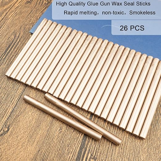 Wax Seal Stick, Ioggtser 26 PCS Mini Glue Gun Wax Seal Stick for Wax Seal Stamp, Sealing Wax Sticks for Wedding Invitations, Cards, Envelopes (Champagne Gold)