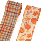 2 Rolls Fall Pumpkins Ribbons for Bows, Thanksgiving Wired Edge Ribbon Autumn Maple Leaf Burlap Ribbons for Gift Wrapping Fall Thanksgiving Decoration Supplies