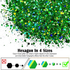 Ceya Holographic Chunky Glitter, 4.9oz/ 140g Green Craft Glitter Powder Mixed Chunky & Fine Flakes Iridescent Nail Sequins for St Patricks Day Party Decor, Epoxy Resin, Tumblers, Slime, Painting