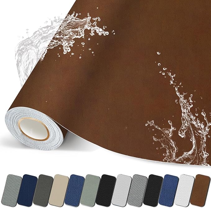 Canvas Repair Patch, 17X79 Inch Strong Sticky Fabric Repair Tape, Self-Adhesive Fabric Patch for Sofas, Tote Bags, Clothing, Car Seats, Furniture (Brown, 17X79 Inch)