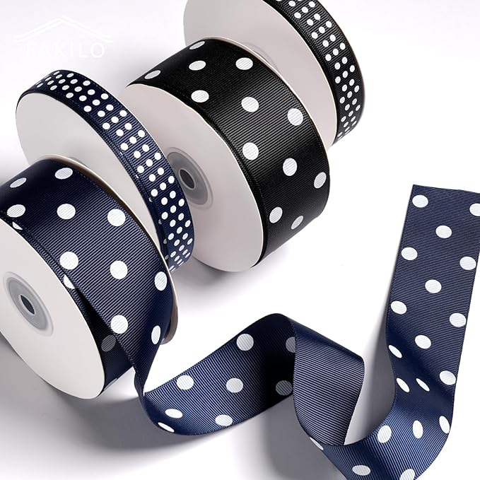 Polka Dot Grosgrain Ribbon 1.5 Inch, 25 Yards Spool Black and White Dot Craft Ribbon for Christmas Gift Wrapping DIY Crafts Hair Bows Wedding Party Decor Sewing and Home Decoration