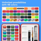 ARTISTRO Watercolor Paint Set in Portable Box, Includes Metallic and Fluorescent Paints, 2 x Brushes, Watercolour Paper, Acrylic Markers, Travel kit for Artist and Beginners