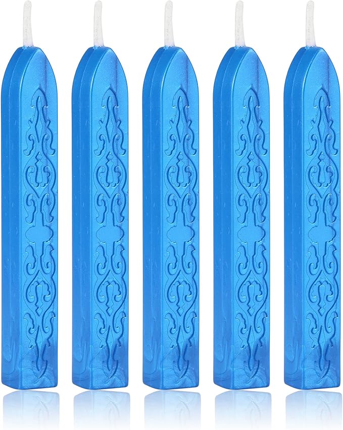 Yoption 5 Pcs Totem Fire Manuscript Sealing Sticks with Wicks Multi-Color Cord Wick Sealing Wax for Postage Letter Retro Vintage Wax Seal Stamp (Royal Blue)