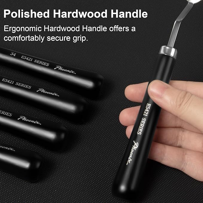 PHOENIX High Flexible Palette Knife Set, 5 Pieces Stainless Steel Painting Knives (33,34,45,46,52) Art Knife with Wood Handle, Paint Spatula for Oil Acrylic Paint - Painting Tools for Artists