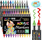 Acrylic Paint Markers Paint Pens, 36 Colors Dual Tip Direct Liquid Acrylic Markers with Automatic Ink Control System, Fine & Brush Tip Art Supplies for Rock Painting, Wood, Stone, Fabrics, DIY Craft