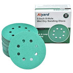 5-Inch 8-Hole Wet Dry Sanding Discs 60 Grit, Polyester Film Backed Heavy-Duty Hook and Loop Sandpaper for Random Orbital Sander, 50-Pack