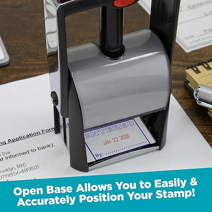 MaxMark Heavy Duty Self Inking Date Stamp with Phrase Scanned - 2 Color Blue/Red Ink