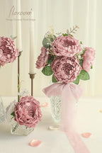 Floroom Artificial Flowers 16pcs 4" Dusty Rose Blooming Peonies Real Looking Foam Fake Peony with Stems for DIY Wedding Bouquets Bridal Shower Centerpieces Floral Arrangements Party Tables Decorations