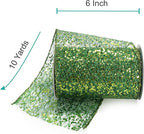 CT CRAFT LLC Sparkling Glitter Mesh Wired Ribbon 6" x 10 Yards Green for Christmas Home Decor Bow Gift Wrapping DIY Crafts Wreath