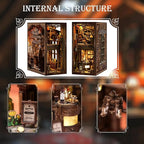 DIY Book Nook Kit 3D Puzzles for Adults Miniature House Kit Wooden Bookends Booknook Bookshelf Insert Decor with LED Lights Wood Crafts Gifts for Book Lovers - Serenity Coffee House