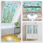 Haton Window Privacy Film, Decorative Stained Glass Window Clings, 3D UV Sun Blocking Sticker, Removable Static Cling Heat Control Tint for Home Door, Leaf Rainbow, 17.5" x 78.7" Non-Adhesive