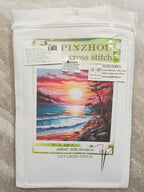 Xinpinzhou Seaside Landscape 11ct Cross Stitch Kits, 11 CT Funny Pre Printed Counted Stamped Cross Stitch Embroidery Needlepoint Patterns Kits for Beginners Adults Crossstitch 40x40 cm
