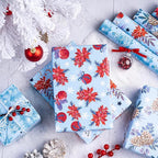 WRAPAHOLIC 30 Inch Christmas Wrapping Paper Roll - Jumbo Roll Red and Blue Snow Globe, Pinecone, Poinsettia, Christmas Tree Wrapping Paper - 4 Rolls - 30 Inch x 120 Inch Per Roll