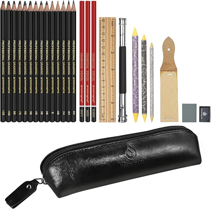 Heshengping, Sketching and Drawing Pencils Set-26pcs,Art Supplies Drawing Kit,Graphite Charcoal Professional Pencils Set, Adults Beginners Artist