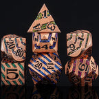 Metallic Glitter Stripes D&D,DND Metal Dice,7pcs Polyhedral Dice Set with Gift Case for D&D Tabletop Game (Antique Red Copper Seven Colors)