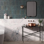 SUNWINGS Backsplash Tile for Kitchen Peel and Stick, Stone Composite Self Adhesive Tiles Faux Marble Pattern Long Hexagon Mosaic Wall Tile for Kitchen, 12 Inch x 11.22 Inch 10 Sheets Green
