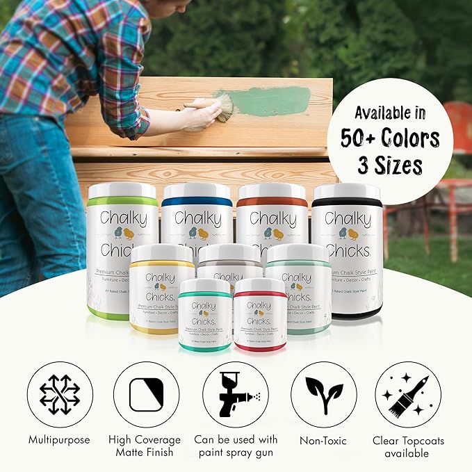Chalky Chicks All-in-One Chalk Paint for Furniture or Cabinet - 16 Fl Oz - Matte Finish Buttermilk (White) for Metal, Wood Furniture Paint - No Sanding All-in-One for Home Decor & Crafts, USA Made