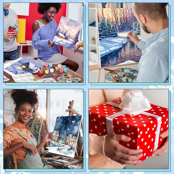 Zhanmai 12 Pack Pre Drawn Canvas for Painting Sip and Paint Kit 8" x 10" Paint Party Set Canvas Painting Pre Printed Canvases for Party Favor DIY Virtual Adult's Date Night (Winter Sonw)