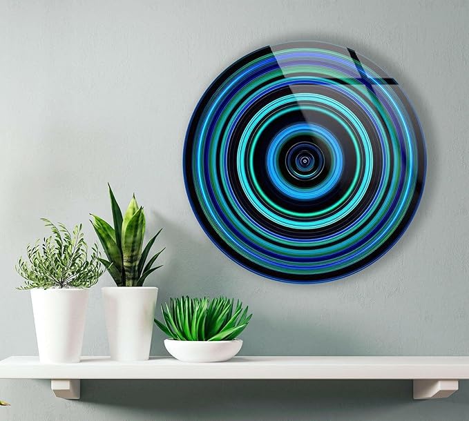 My Photostation.com 24''(60cm) Diameter Blue and Green Round Glass Wall Art Tempered Glass Printing Wall Decor Large Wall Art Wall Hangings