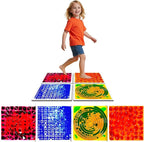 Liquid Sensory Floor Tiles for Kids Ages 3+, 12" Textured Step-On Tiles with Non-Slip Base, Interactive Color-Flow, Assorted Colors, Sensory Path Starter Set (4-Pack)